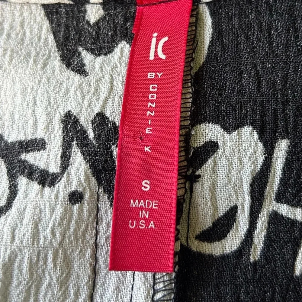 IC Connie K black white typography print front zip jacket 3/4 sleeves S - Picture 9 of 12